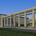Modern Office Building Exterior With Large Glass Windows Main Entrance Stone Steps And Green Landscaping