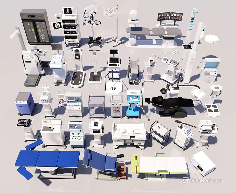 Essential Medical Devices With Diagnostic Equipment Surgical Instruments And Patient Monitors 3d model 