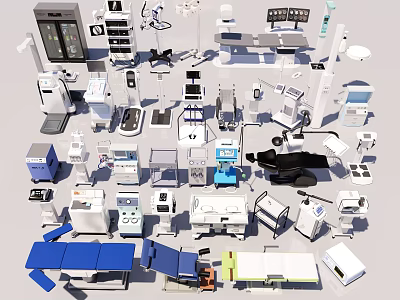 Essential Medical Devices With Diagnostic Equipment Surgical Instruments And Patient Monitors 3d model