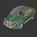 Blue Vintage Classic Car with Streamlined Body and White Wheels on Reflective Surface
