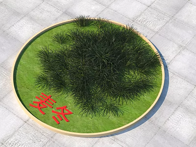 Lush Circular Lawn With Green Grass Bushy Plants And Red Love Character 3d model