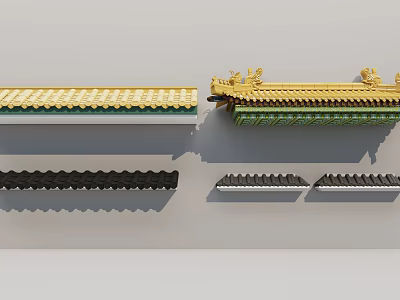 Traditional Architectural Components With Yellow Glazed Tile Roofs Ornamental Ridge Beasts And Black Tiles 3d model