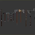 Various Medieval Battle Axes With Different Designs Arranged On Gray Background