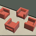 Four Modern Orange Single Sofas Arranged On Light Floor In Living Room 3d model