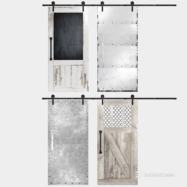 Various Styles of Barn Doors with Wooden Panels Metal Frames and Sliding Tracks 3d model 