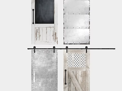 Various Styles of Barn Doors with Wooden Panels Metal Frames and Sliding Tracks 3d model