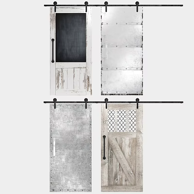 Various Styles of Barn Doors with Wooden Panels Metal Frames and Sliding Tracks 3d model