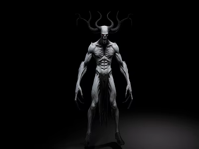 Dark Horned Emaciated Muscular Horror Game Movie Character With Claws 3d model
