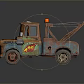 Rusty Cartoon Tow Truck With Big Eyes Orange Warning Light And Crane