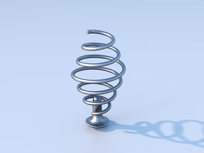 Silver Metal Spring With Coiled Structure And Base On Light Blue Background 3d model