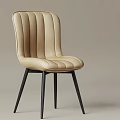 Modern Beige Leather Dining Chair With Striped Back And Black Metal Legs