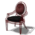 Stylish Accent Chair with Red Metal Frame Oval Backrest Curved Legs and Black Cushion