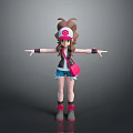 3D Game Character With Brown Hair White Cap Blue Vest Pink Bag And Outstretched Arms