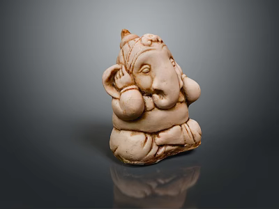 Light Brown Ganesha Sculpture With Detailed Trunk Ears Seated Posture On Dark Background With Reflection 3d model