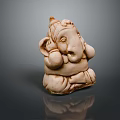 Light Brown Ganesha Sculpture With Detailed Trunk Ears Seated Posture On Dark Background With Reflection