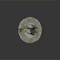 Game Movie Dragon Character Lying On Circular Stone Slab With Intricate Patterns And Moss