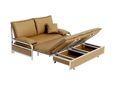 Brown Sofa Bed With Metal Frame And Storage Drawers Folded Out Design And Comfortable Cushions 3d model
