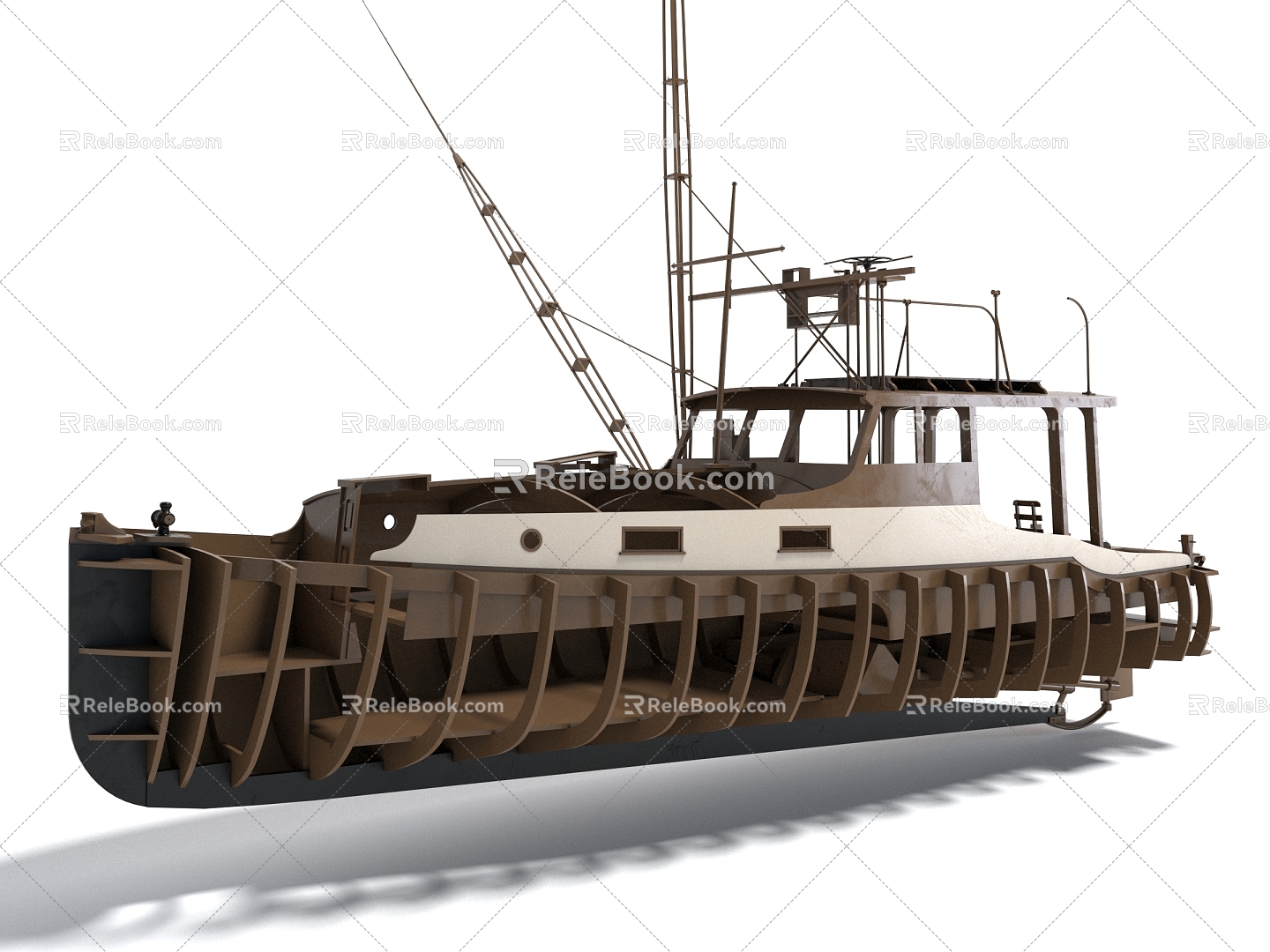 Style Sea Boat Sailing Boat Cruise Yacht Hull Construction Wooden Boat Sea Fishing Boat Sightseeing Boat 3d model