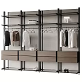 Modern Wardrobe Interior Design With Metal Frame Hanging Rods Wooden Drawers And Open Shelves