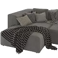 Modern Gray Sofa with Pillows and Striped Blankets in Cozy Interior 3d model