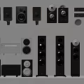 Different Styles of Audio Speakers and Home Sound System Components on