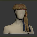 Game Movie Character Woven Straw Hat With Red Decoration And Blue Beige Tassel On Mannequin
