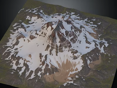 Scenic Garden Landscape With Snow Covered Peaks Green Grasslands And Brown Lands 3d model