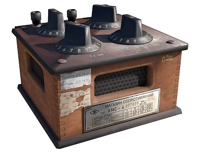 Vintage Industrial Conductometer Equipment with Knobs Wooden Case MITAQA Label and D-344 Identifier 3d model