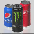 Refreshing Canned Drinks Featuring Pepsi Monster Energy and Coca-Cola With Cold Drops