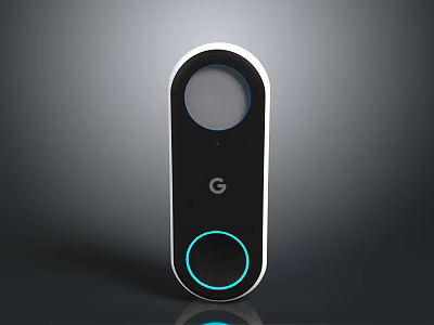Sleek Black Smart Device With G Logo Blue Ring Light And Circular Lens 3d model