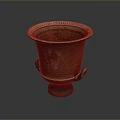 Ancient Carved Terracotta Vase Featuring Intricate Sculptural Patterns And Decorative Handles