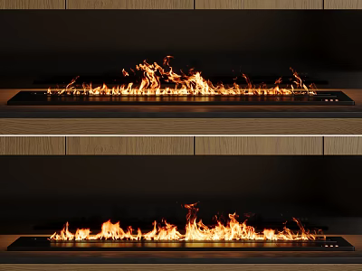 Modern Built In Fireplace With Fiery Flames And Wooden Accents 3d model