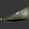 Space Aerospace Aircraft Model with Triangular Wings and Green Yellow Red Accents