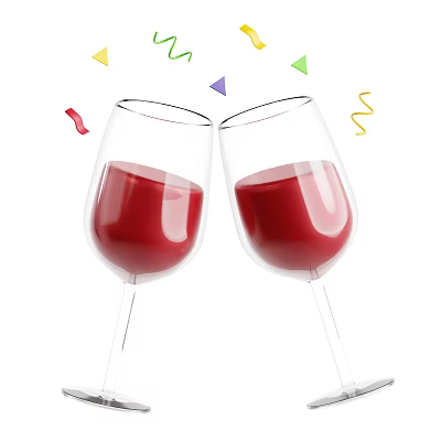 Festive Wine Glasses Clinking With Red Wine And Colorful Celebration Decorations 3d model