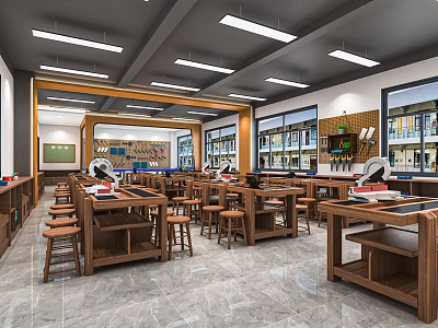 Modern School Laboratory Interior With Lab Tables Science Equipment And Cabinets 3d model