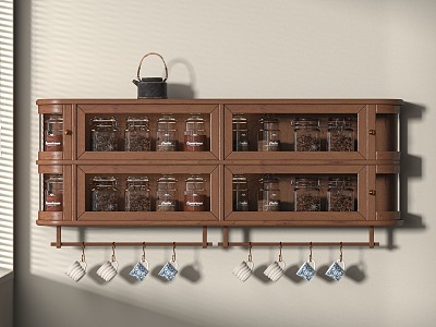 Modern Storage Rack Display Rack Decorative Rack Solid Wood Hanging Cabinet Coffee Ornaments Glass Jar model