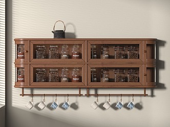 Modern Storage Rack Display Rack Decorative Rack Solid Wood Hanging Cabinet Coffee Ornaments Glass Jar 3d model