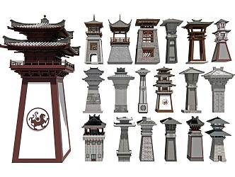 Chinese-style Han Que Stone Que Tower Han Dynasty Landscape Column Ancient Building Pagoda Stone Pagoda Ancient Watchtower City Gate Tower 3d model