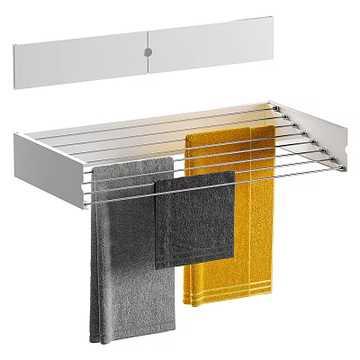 Colorful Towels Hanging On Modern Drying Rack 3d model