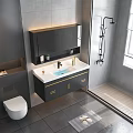 Modern Bathroom Vanity With Gray Cabinet White Countertop And Gold Handles