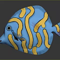 Vibrant Blue and Yellow Fish with Curved Yellow Stripes on Glossy Body