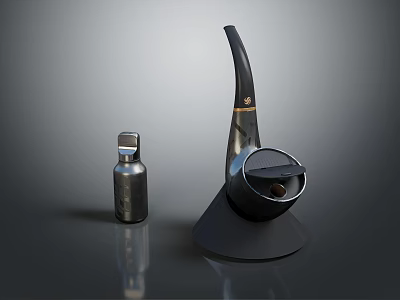 Minimalist Modern Decorative Ornament Set With Curved Black Metal And Silver Cylindrical Pieces 3d model