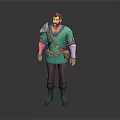 Cartoon Style 3D Male Character With Green Top Brown Pants Backpack Shoulder And Wrist Guards