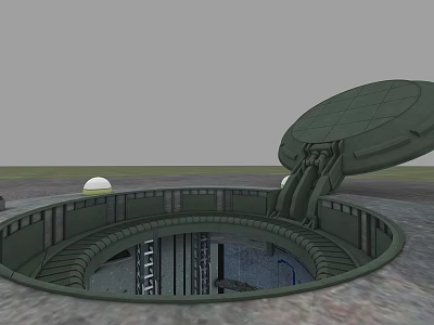 Weapon Facility With Green Circular Structure Open Lid And Underground Military Launch Site Railing 3d model