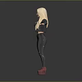 Blonde Woman In Black Long Sleeve Top And Ripped Leggings With Red Shoes Arms Outstretched
