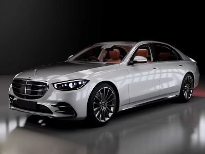 Silver Luxury Sedan With Sleek Exterior Design And Red Leather Seats 3d model