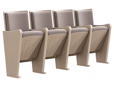 Four Public Chairs With Gray Cushions Light Frame And Perforated Side Panels 3d model