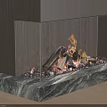 Modern Fireplace with Glass Front Marble Base Decorative Stones and Burning Flames