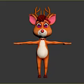 Cartoon Deer Character With Antlers Pink Ears Red Eyes Collar And Outstretched Arms