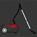 Red And Black Modern Vacuum Cleaner With Long Handle And Cleaning Head